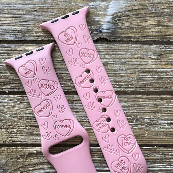 Valentine Hearts, Valentine??¡ê¡ès Day Silicone Watch Band Love Kisses Laser Engraved