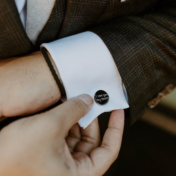 Silver Personalised Engraved ROUND Cufflinks Wedding Gift, Mr & Mrs, Infinity