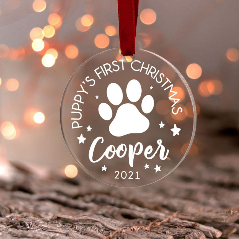 Puppy First Christmas Ornament, Custom Dog Christmas Bauble