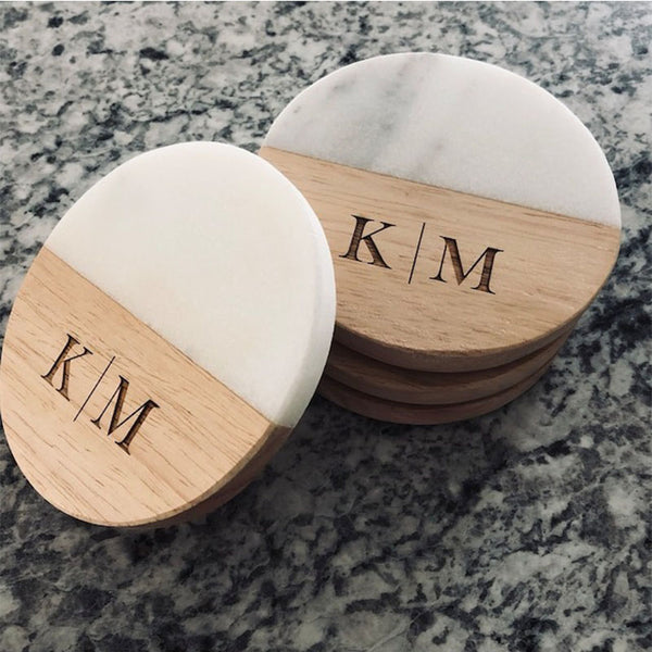 Custom Engraved Marble Wood Coasters | Personalized Gifts Coaster Set New Home Gift