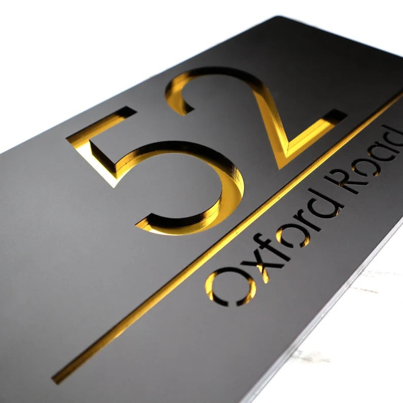 Laser Cut Matt Black & Gold Mirror Personalised Door Numbers Personalised Laser 3d Number