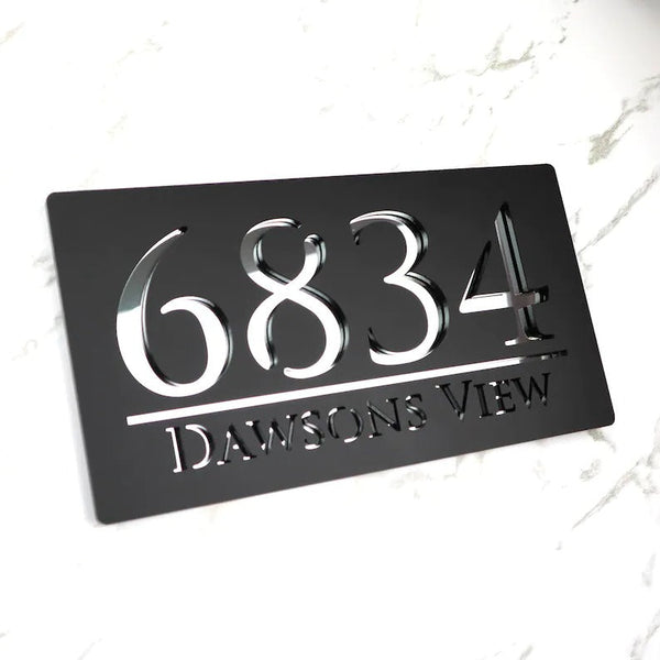 Laser Cut Matt White & Gold Mirror Floating House Number Signs Door Address