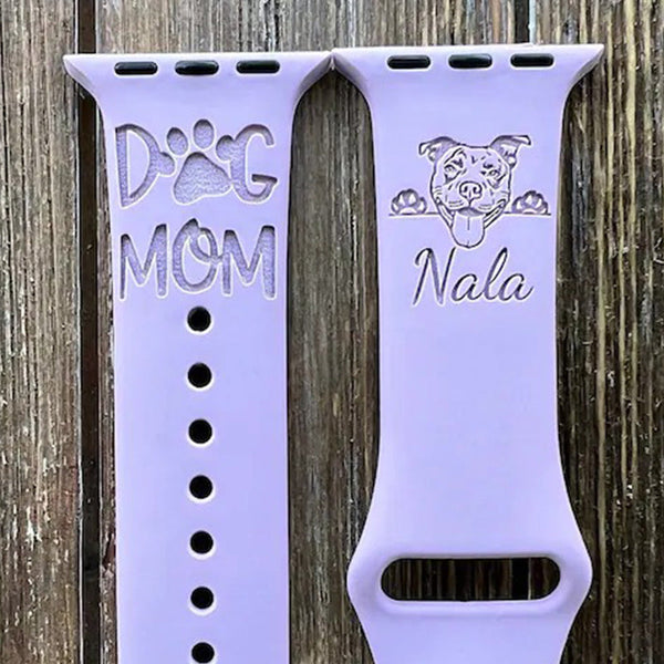 Dog Breeds Engraved Silicone Watch Band Personalized Dog Names Paw Prints Dog Mom