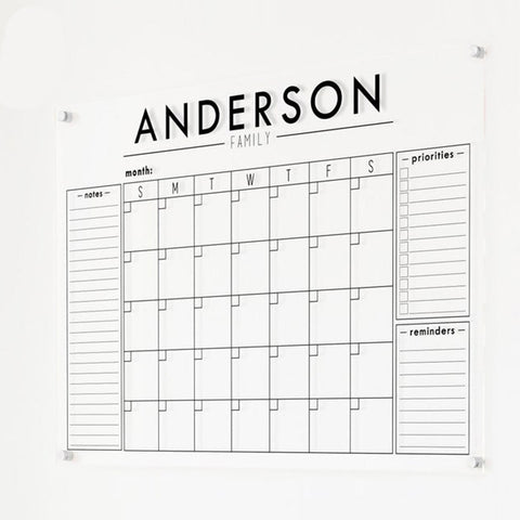 Custom Acrylic Calendar w/ Notes Box, Priorities Box, and Reminders Box