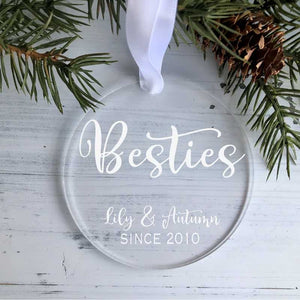 Besties Christmas Ornament Clear Acrylic Holiday Tree Decoration Best Friend Gift