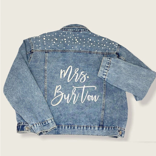 Custom Bridal Jacket, Custom Pearl Denim Jacket Future Mrs, Wedding jackets, Wifey jacket