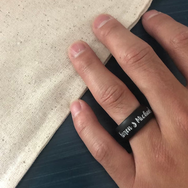 Personalized Engraved Silicone Ring 8.5MM - Wedding Band for Men and Women with Optional Outside or Inside Engraving