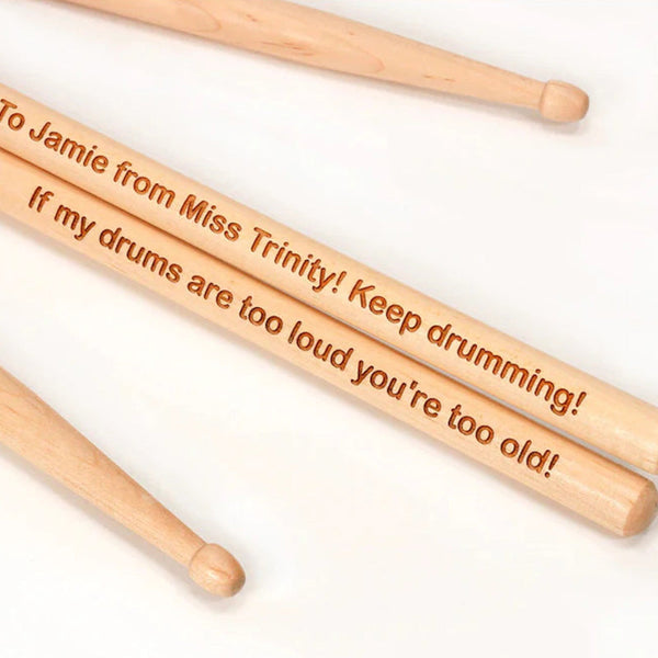 Pair of Custom Engraved Drum Sticks - Any name, Any Message, Personalised, Birthday, Best Man, Musician 5A Size