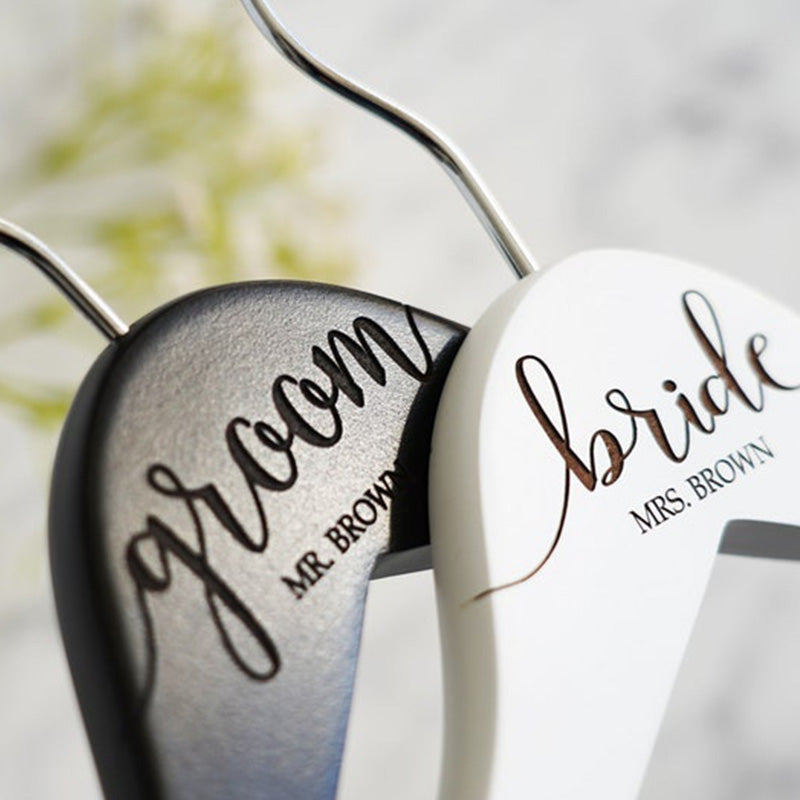 SET of 2 Personalized Hangers - Engraved Hangers for Bride & Groom - Wedding Gift