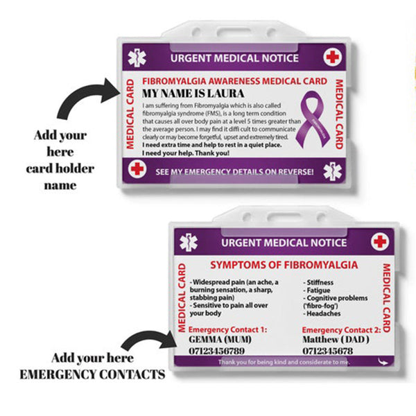 Fibromyalgia Awareness Emergency Wallet Card - I.C.E Card ID - Fibromyalgia Medical Card - PVC Card Credit Card Size and same Material