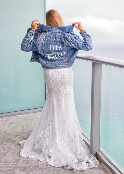 Custom Bridal Jacket, Custom Pearl Denim Jacket Future Mrs, Custom jacket, Wedding jackets, Wifey jacket, Bridal Jacket