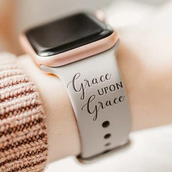 Grace Upon Grace Engraved Watch Strap Compatible with Apple Watch, Motivational Daily Reminder Watch Band