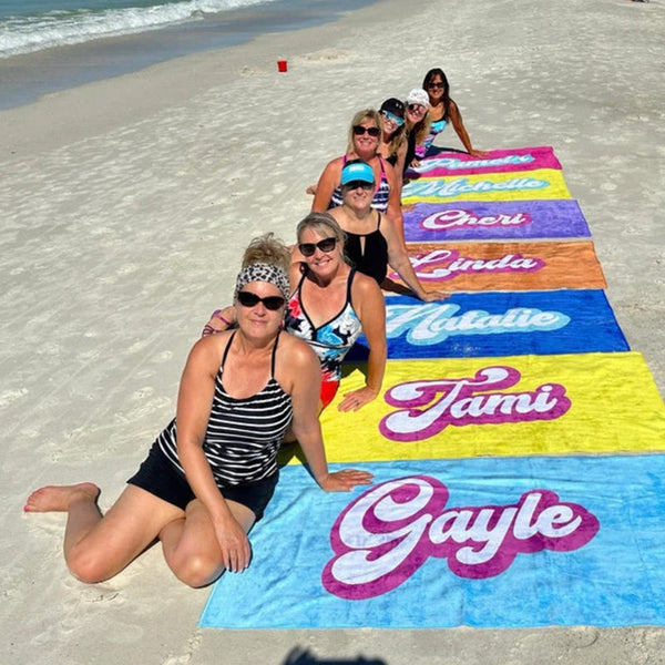 RETRO Style Personalized Beach Towel Personalized Name Bath Towel Custom Pool Towel Beach Towel With Name Outside Birthday Vacation Gift