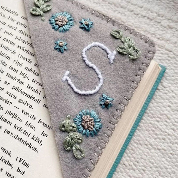 Hand Embroidered Custom Bookmark - Personalized Hand Embroidered Corner Bookmark