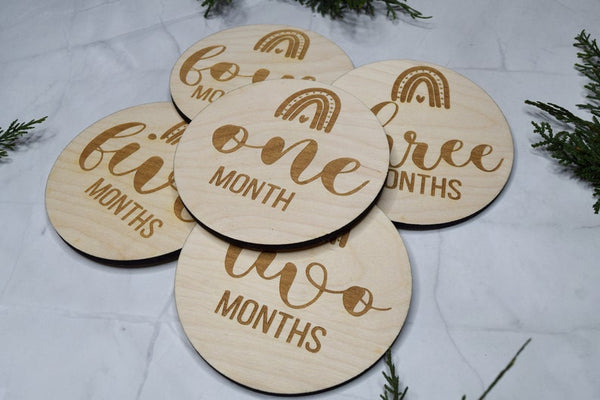 Baby Monthly Milestone Markers, Rainbow Wood Milestone Disc