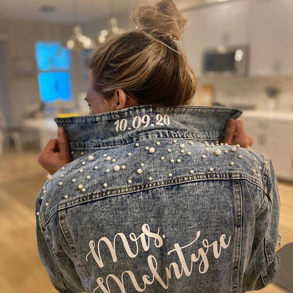 Custom Bridal Jacket, Custom Pearl Denim Jacket Future Mrs, Custom jacket, Wedding jackets, Wifey jacket, Bridal Jacket