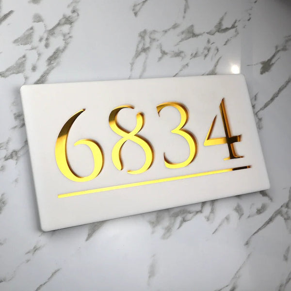 Laser Cut Matt White & Gold Mirror Floating House Number Signs Door Address