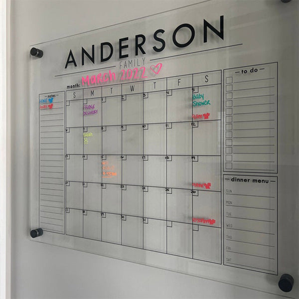 Custom Acrylic Calendar w/ Notes Box, Priorities Box, and Reminders Box