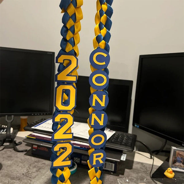 Handmade Class of 2024 2025Custom Colors Graduation 5/8" Double Faced Ribbon Lei with 2024 2025 and Name Topper