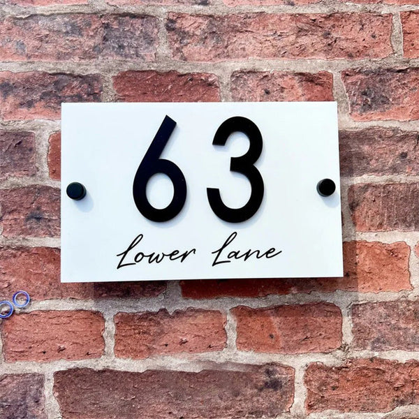 House Number Sign, Square edge personalised standoff plaque, mirror door number