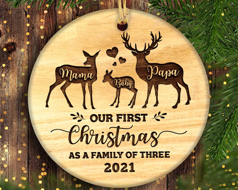 Mama Papa Baby Deer Christmas Ornament