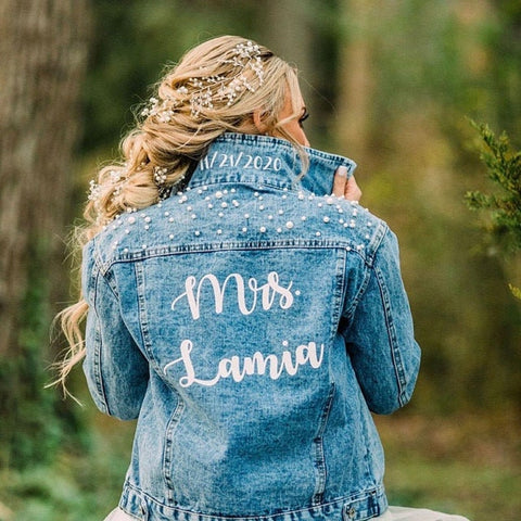 Custom Bridal Jacket, Custom Pearl Denim Jacket Future Mrs, Custom jacket, Wedding jackets, Wifey jacket, Bridal Jacket