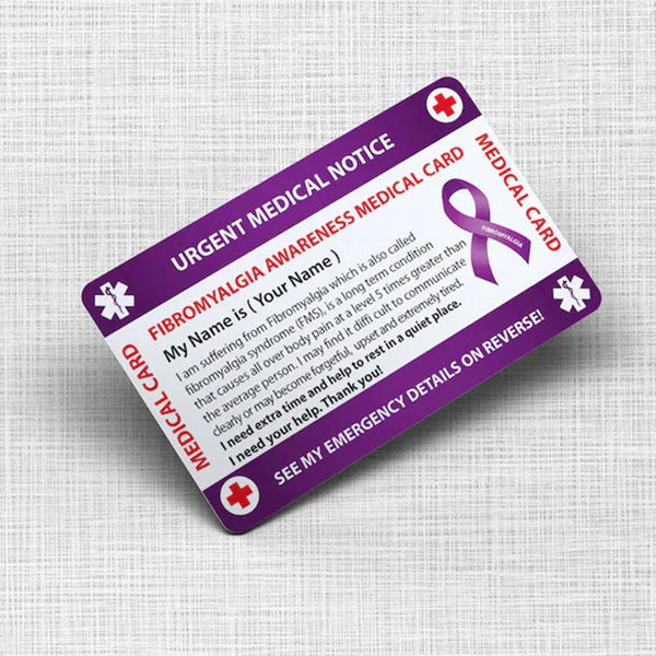 Fibromyalgia Awareness Emergency Wallet Card - I.C.E Card ID - Fibromyalgia Medical Card - PVC Card Credit Card Size and same Material