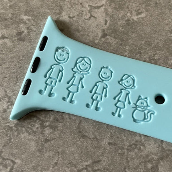 Apple Watch Silicone Sports Band  Strap - Engraved Stick Figure Family Children Design