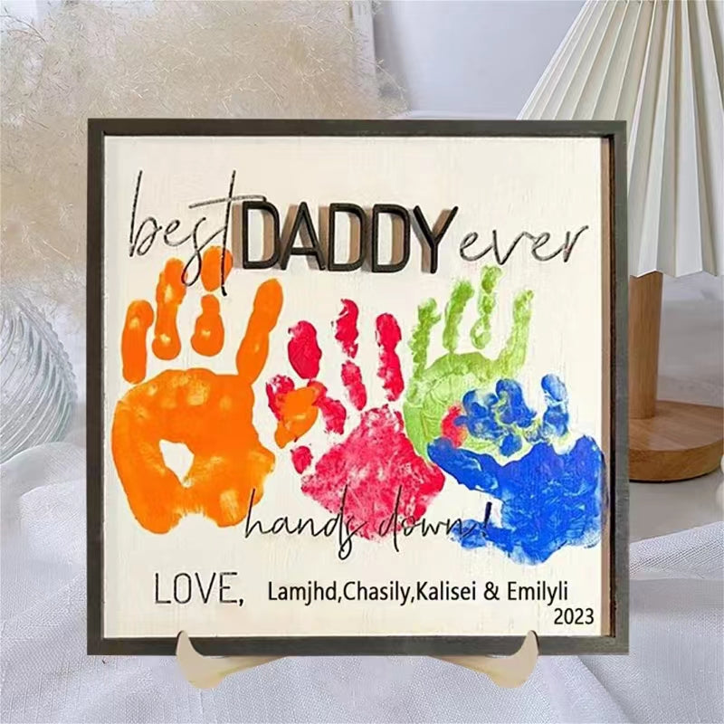 Best Dad Ever Hand Down,Personalized Fathers Day Gift,Custom Family Name Sign