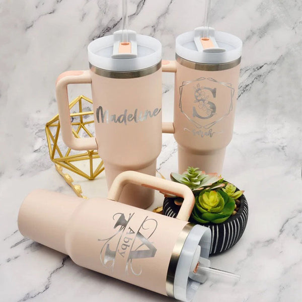 Personalized 40oz Bridal Party Tumbler with Handle & Straw