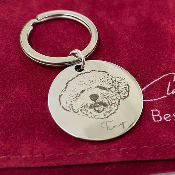 Custom Dog Portrait Necklace Keychain with Name   Dog Picture Necklace Keychain  Round Dog Necklace Keychain