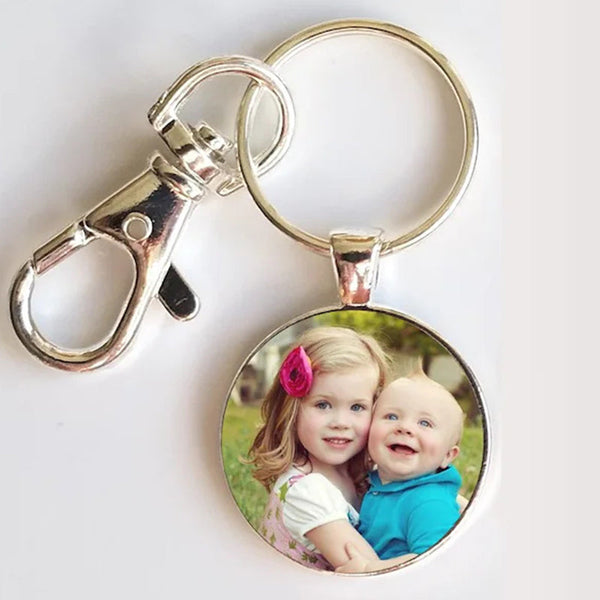 Photo Keychain Custom Children Dog Pet Photo Keyring - Double Sided Photo Keychain Silver or Bronze -gift for Dad grandpa