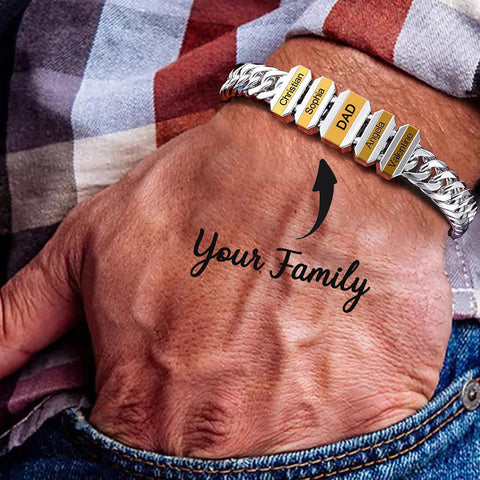 Personalized Chain Bracelet for men, Family Name Beads bracelet for Father's Day Gift