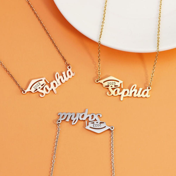 Personalized Graduation Necklace, Custom Bachelor Cap Name Necklace