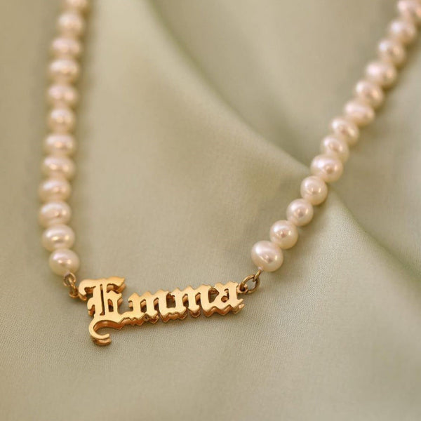 Custom Name Pearl Necklace, Natural Freshwater Pearl Necklace, Bridesmaid Gift