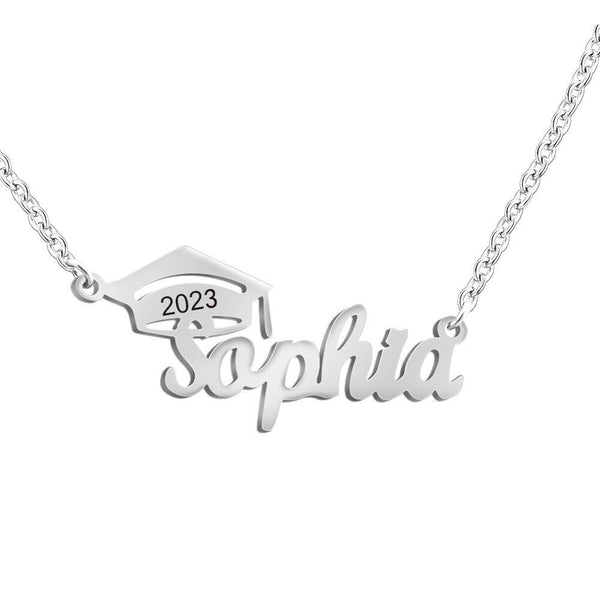 Personalized Graduation Necklace, Custom Bachelor Cap Name Necklace