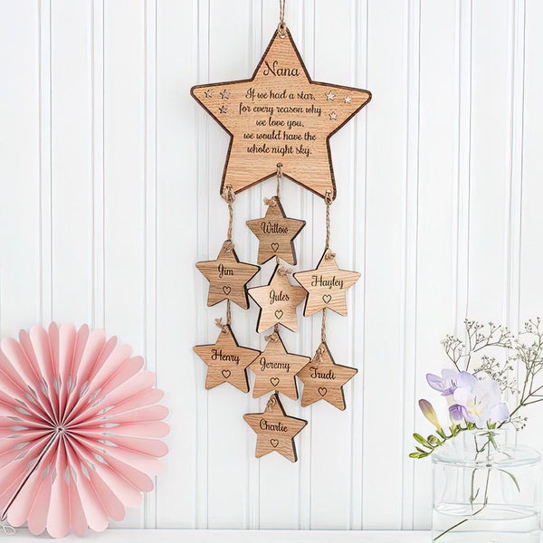 Hanging Family Stars, Gift for Mum, Personalised Family Tree Wall Hanging Mothers Day Gift