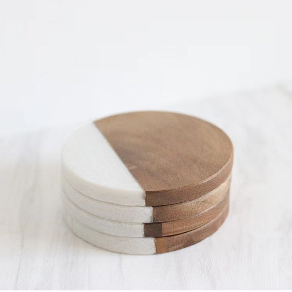 Custom Engraved Marble Wood Coasters | Personalized Gifts Coaster Set New Home Gift