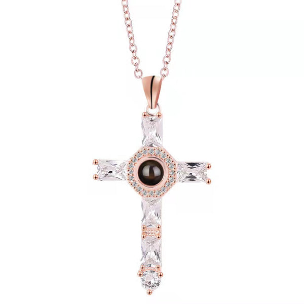 Cross Projection Necklace, Personalized Catholic Christian Crucifix, Projector Religion