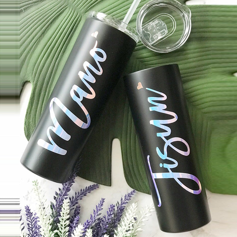 Personalised 20oz Skinny Insulated Shimmer Tumbler Cup Gifts