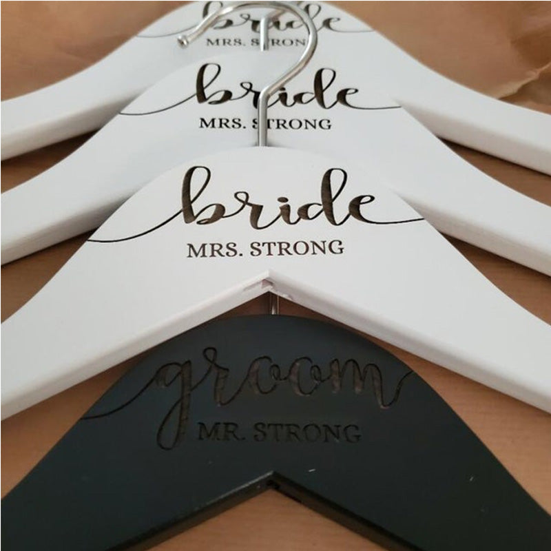 SET of 2 Personalized Hangers - Engraved Hangers for Bride & Groom - Wedding Gift