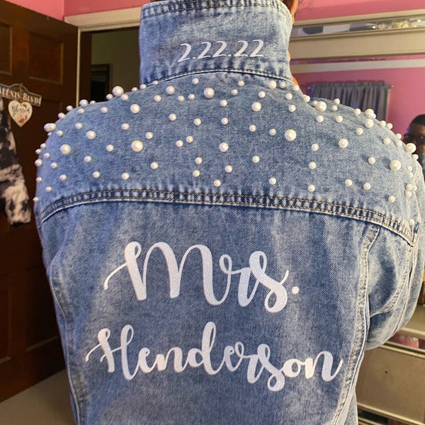 Custom Bridal Jacket, Custom Pearl Denim Jacket Future Mrs, Custom jacket, Wedding jackets, Wifey jacket, Bridal Jacket