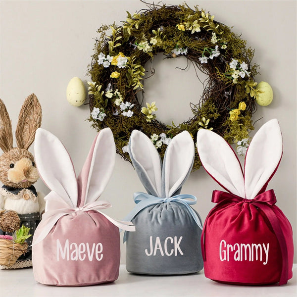 Personalised Bunny Bag, Velvet Bag, Gift Pouch, Drawstring Bag