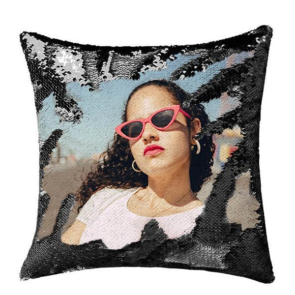 Custom Sequin Throw Pillow with Photo-Comfy Satin Cushion Covers