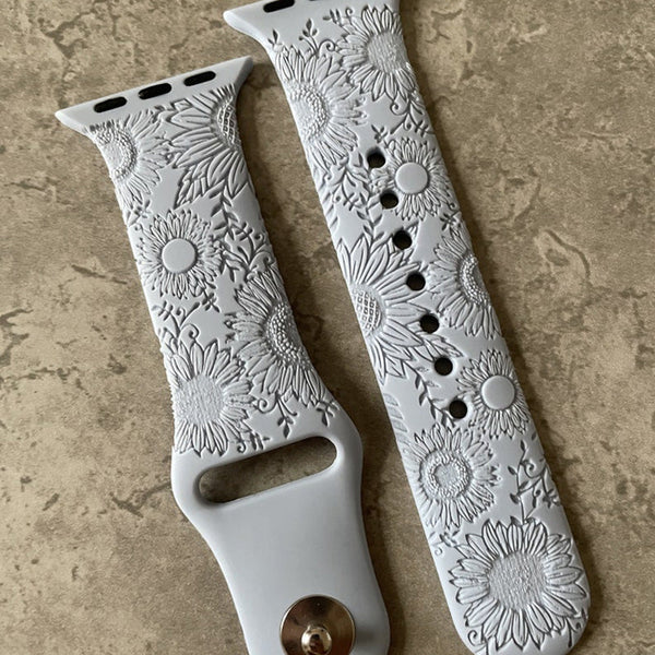 Custom Engraved Henna Sunflowers Leaf Print Apple Watch Band Personalized Engraved iWatch Band