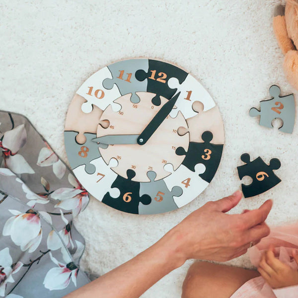 Pastel Learning Time Clock - Teaching Time Puzzle - Toddlers Clock - My First Clock - Wooden Puzzle Toys - Baby Easter Gift