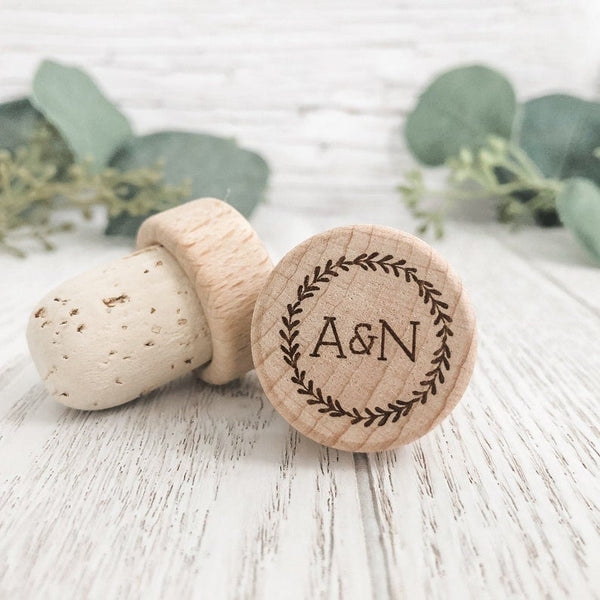 Personalised Wine Stopper, Wedding Favors, Custom Natural Wood Champagne Stopper, Set Of 5