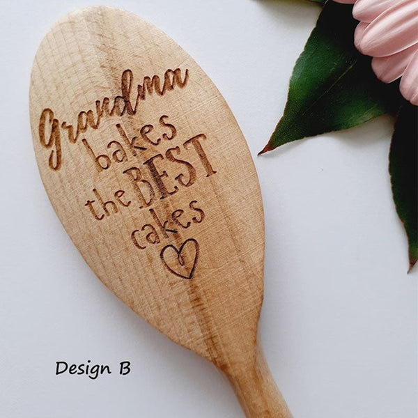 Grandma, Nana, Nanny, Granny, Gran, Mum, Dad, Bakes the best cakes Personalised Wooden Spoons, Cake Baking, Birthday Gift, Present Cooking