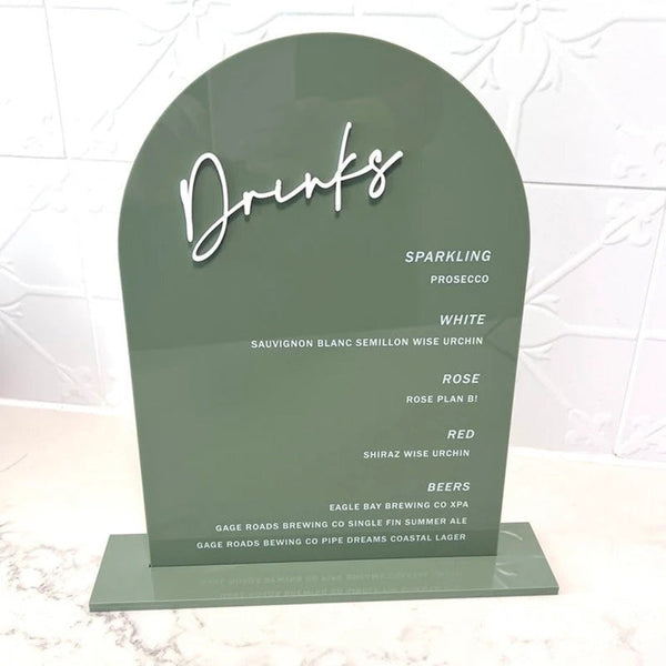 Cocktail Drinks Menu Signage - Printed Drinks Menu "Drinks" with Custom Name, Modern Arch Drinks Menu, Wedding Table Signs