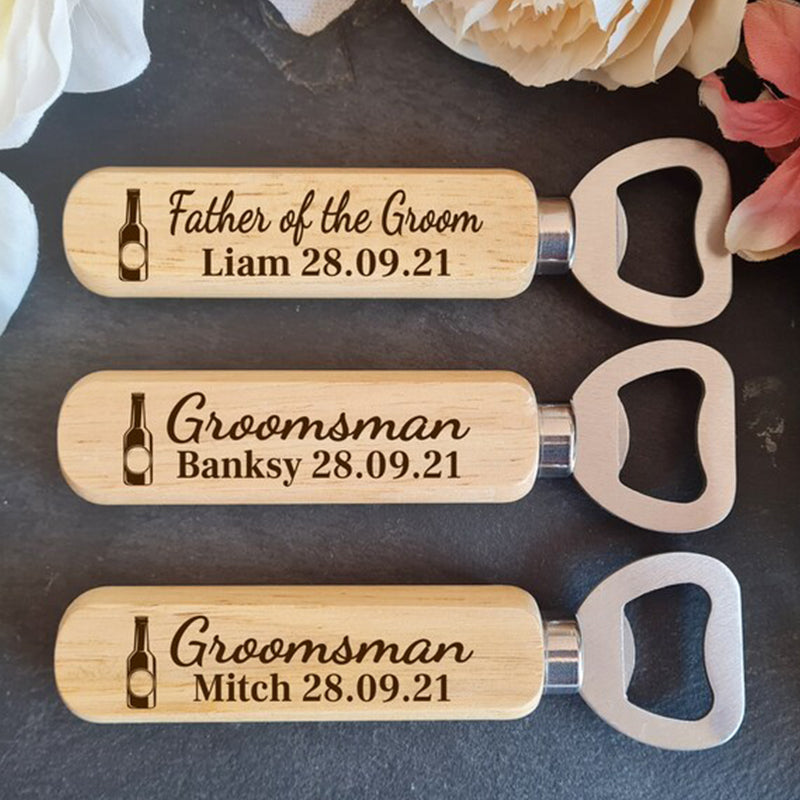 Personalised Wooden Bottle Opener Gift, Engraved Wedding Gift for Best man, Father of the Bride, Usher Groomsman